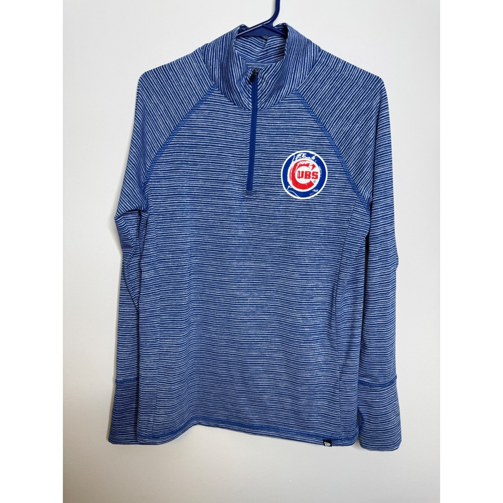 New Era Chicago Cubs Pullover Women S Blue Excellent Striped 1/4 Zip Thumbhole